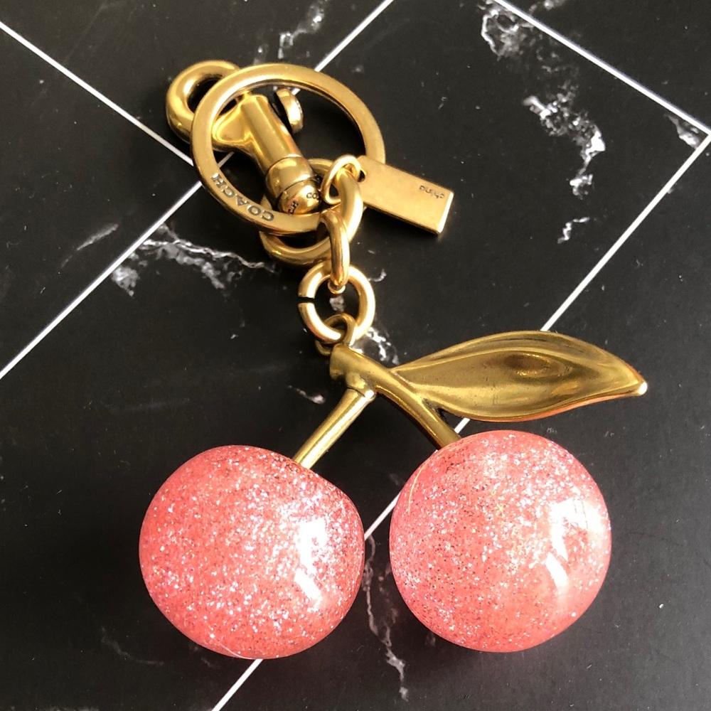 Coach Glitter Cherry Key Charm in Pink with Gold Hardware